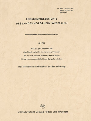 cover image of Das Verhalten des Phosphors bei der Isolierung